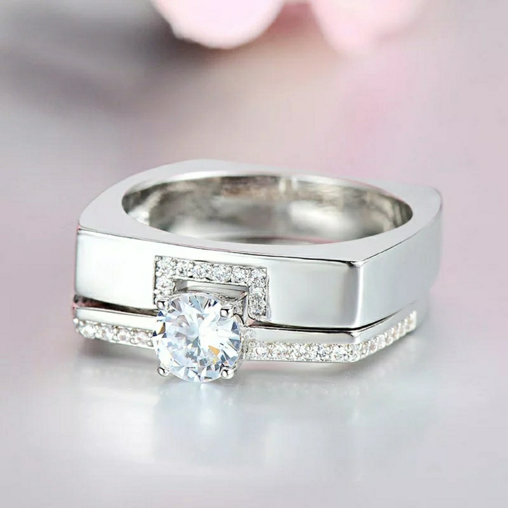 Luxury Female Zircon Double Ring